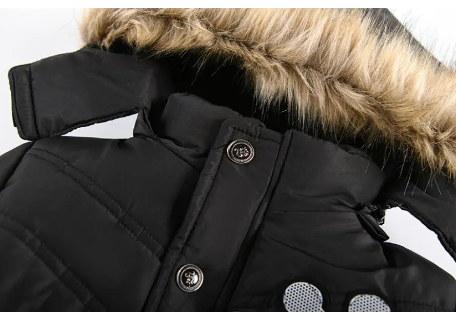 Outdoor Jacket For Boys Winter Hooded Zipper Outerwear Casual Baby Boys Velvet Thick Warm Coats Kids Clothing Fur Collar Parka