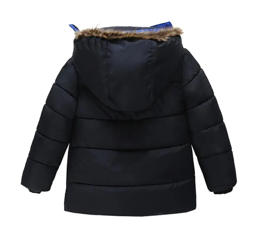 Outdoor Jacket For Boys Winter Hooded Zipper Outerwear Casual Baby Boys Velvet Thick Warm Coats Kids Clothing Fur Collar Parka