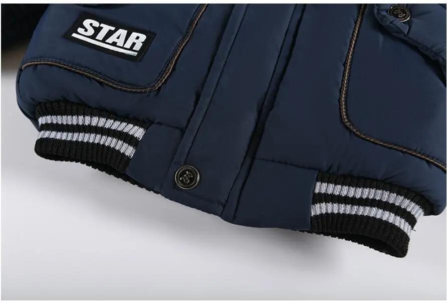 Outdoor Jacket For Boys Winter Hooded Zipper Outerwear Casual Baby Boys Velvet Thick Warm Coats Kids Clothing Fur Collar Parka