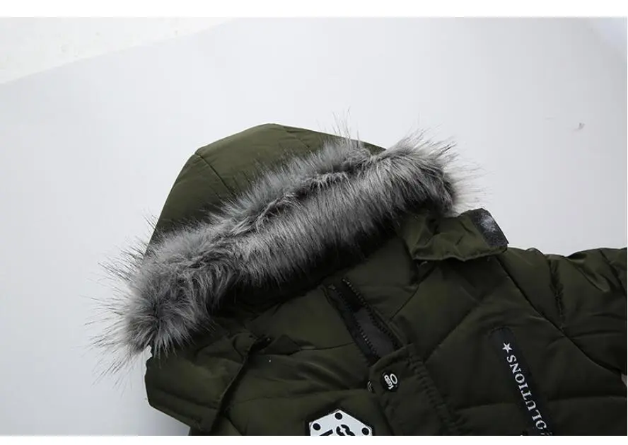 Outdoor Jacket For Boys Winter Hooded Zipper Outerwear Casual Baby Boys Velvet Thick Warm Coats Kids Clothing Fur Collar Parka