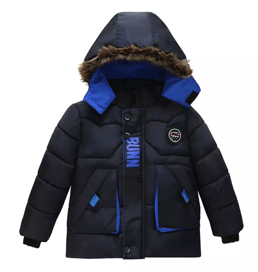 Outdoor Jacket For Boys Winter Hooded Zipper Outerwear Casual Baby Boys Velvet Thick Warm Coats Kids Clothing Fur Collar Parka