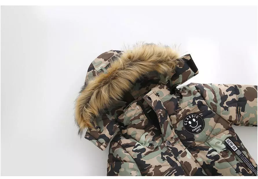 Outdoor Jacket For Boys Winter Hooded Zipper Outerwear Casual Baby Boys Velvet Thick Warm Coats Kids Clothing Fur Collar Parka