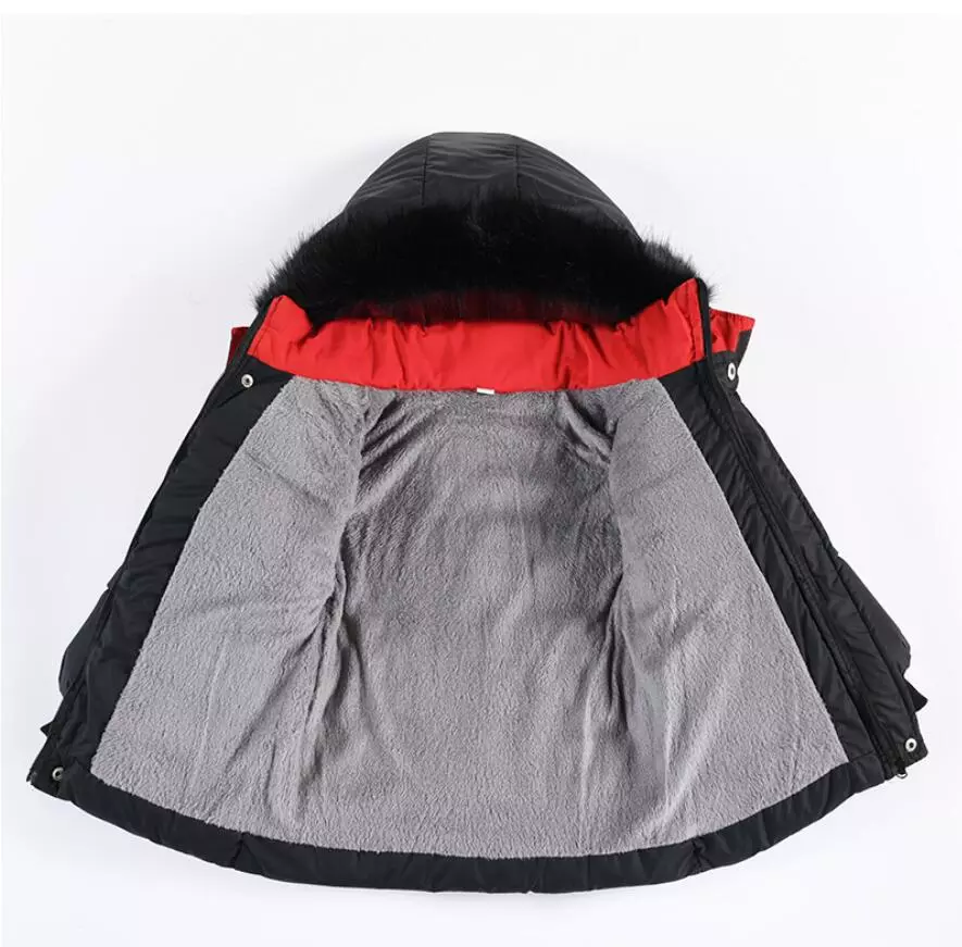 Outdoor Jacket For Boys Winter Hooded Zipper Outerwear Casual Baby Boys Velvet Thick Warm Coats Kids Clothing Fur Collar Parka