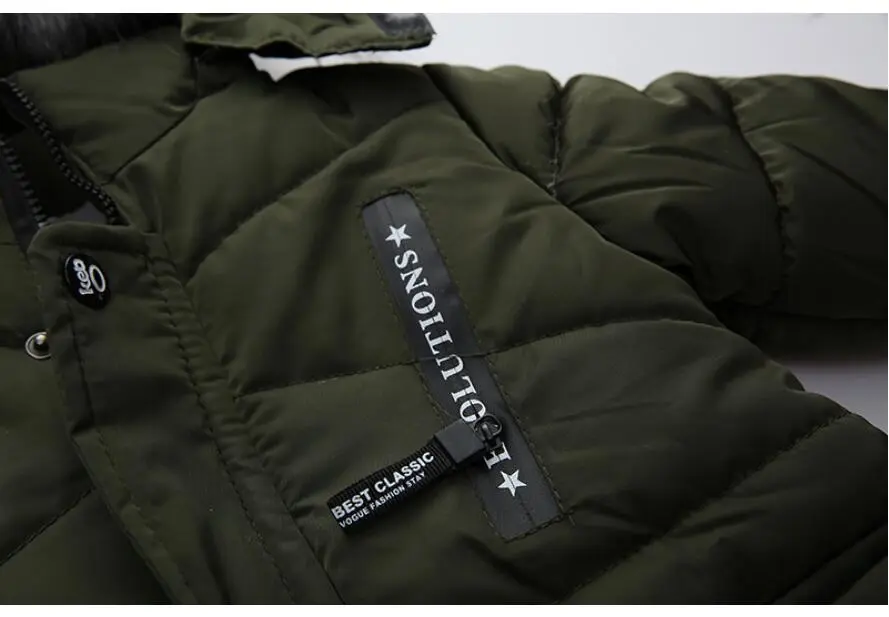 Outdoor Jacket For Boys Winter Hooded Zipper Outerwear Casual Baby Boys Velvet Thick Warm Coats Kids Clothing Fur Collar Parka