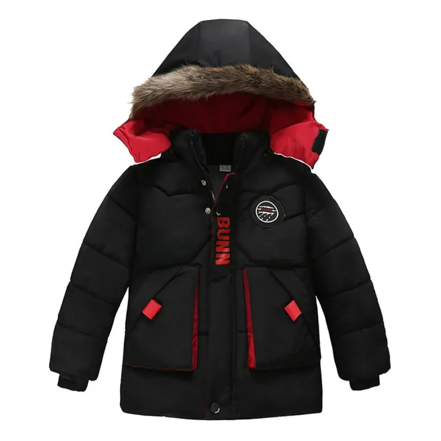 Outdoor Jacket For Boys Winter Hooded Zipper Outerwear Casual Baby Boys Velvet Thick Warm Coats Kids Clothing Fur Collar Parka