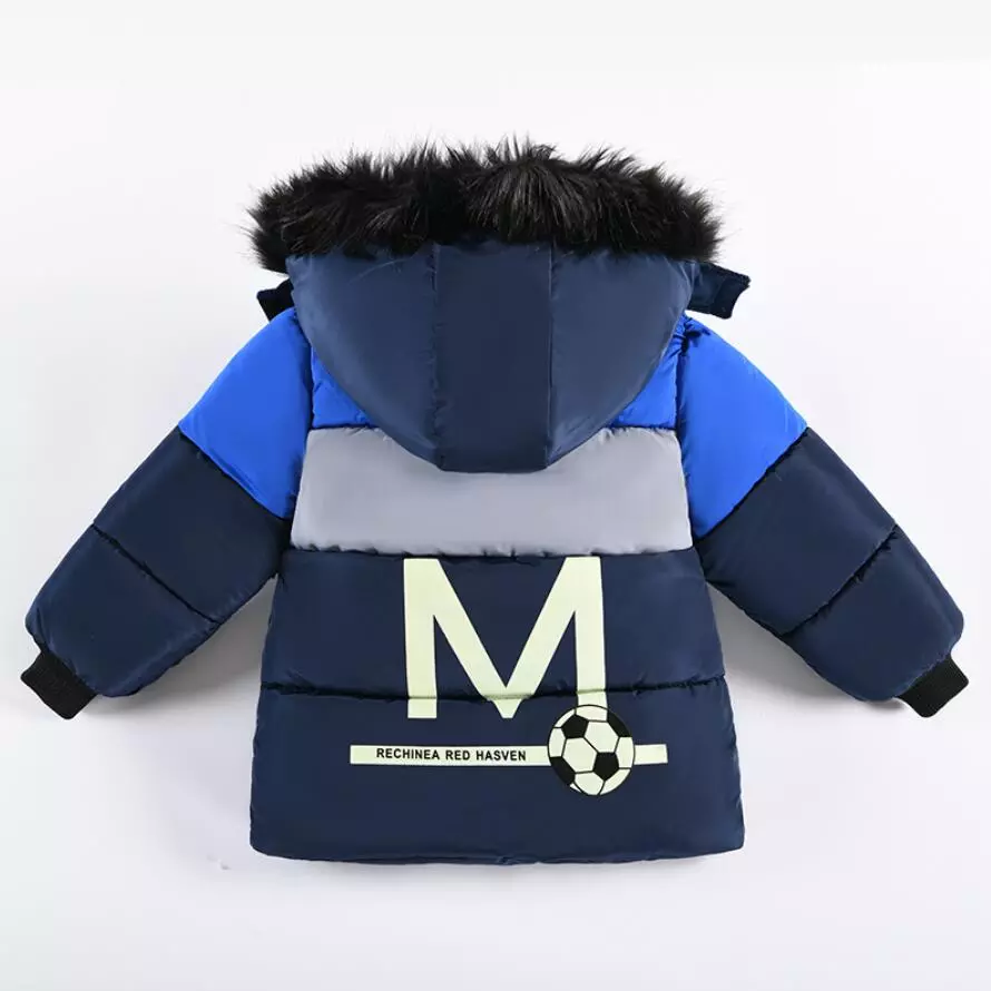 Outdoor Jacket For Boys Winter Hooded Zipper Outerwear Casual Baby Boys Velvet Thick Warm Coats Kids Clothing Fur Collar Parka