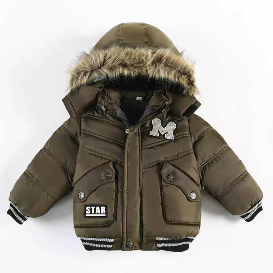 Outdoor Jacket For Boys Winter Hooded Zipper Outerwear Casual Baby Boys Velvet Thick Warm Coats Kids Clothing Fur Collar Parka