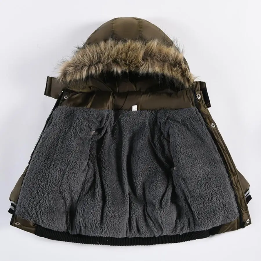 Outdoor Jacket For Boys Winter Hooded Zipper Outerwear Casual Baby Boys Velvet Thick Warm Coats Kids Clothing Fur Collar Parka