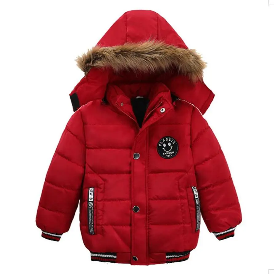 Outdoor Jacket For Boys Winter Hooded Zipper Outerwear Casual Baby Boys Velvet Thick Warm Coats Kids Clothing Fur Collar Parka