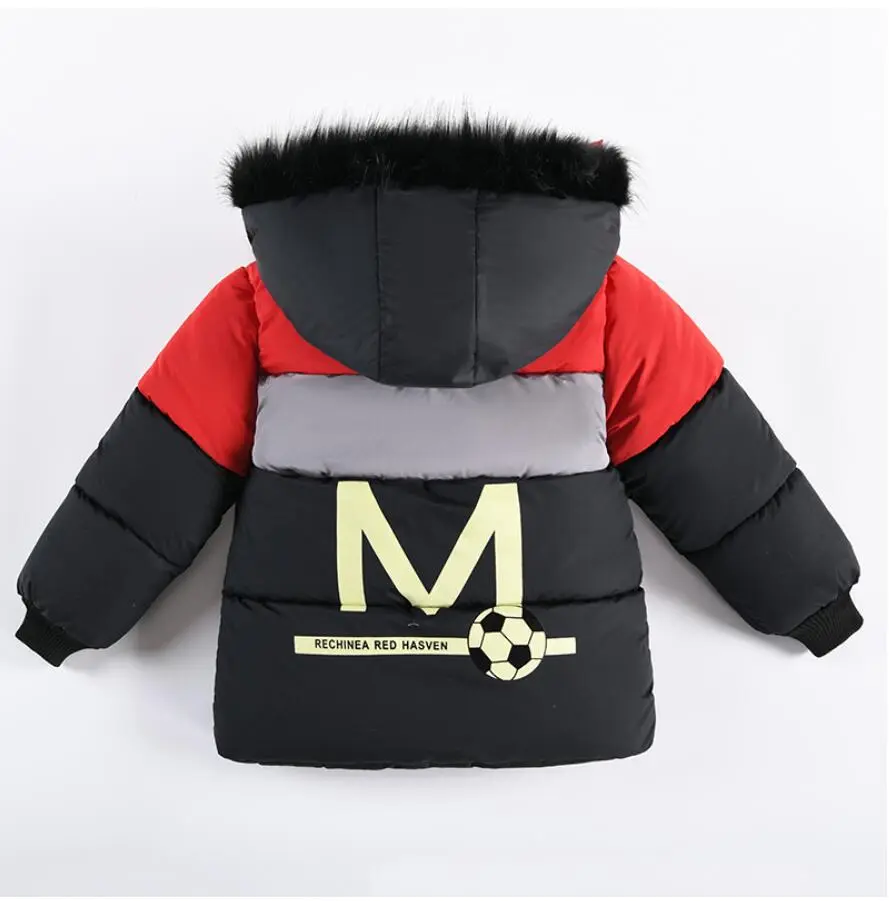 Outdoor Jacket For Boys Winter Hooded Zipper Outerwear Casual Baby Boys Velvet Thick Warm Coats Kids Clothing Fur Collar Parka