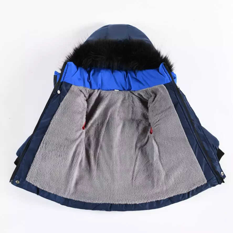 Outdoor Jacket For Boys Winter Hooded Zipper Outerwear Casual Baby Boys Velvet Thick Warm Coats Kids Clothing Fur Collar Parka