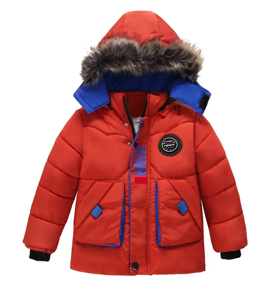 Outdoor Jacket For Boys Winter Hooded Zipper Outerwear Casual Baby Boys Velvet Thick Warm Coats Kids Clothing Fur Collar Parka