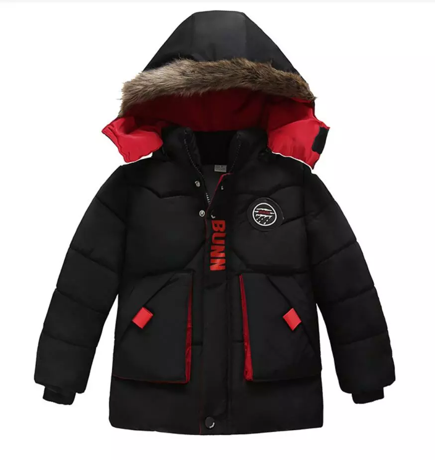 Outdoor Jacket For Boys Winter Hooded Zipper Outerwear Casual Baby Boys Velvet Thick Warm Coats Kids Clothing Fur Collar Parka